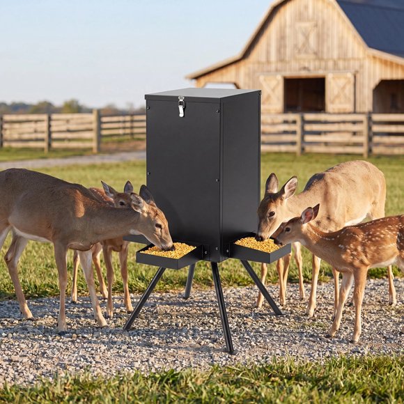 Exdeerjoy 90LB Gravity Deer Feeder with 4 Feeding Trays and 4-Leg Stand for Hunting, Farm,Wildlife Feeder