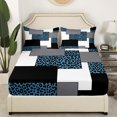 thumbnail image 2 of YST Black White Striped Bed Sheets Full,Navy Blue Leopard Pattern Fitted Sheet,Geometric Bed Set,Modern Square Bedding Set with 2 Pillowcases Wrinkle Free,no Top Sheet（No Top Sheet）, 2 of 5