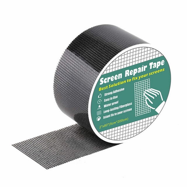 Strong Adhesive Waterproof Fiberglass Screen Tape Weatherproof Mesh Repair, Screen Repair Tape Magic Mesh, Window Screen Tape, Perfect for Covering Windows or Doors Pet Mesh Cage Tears Holes(Black)
