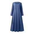 thumbnail image 4 of Robes pour Femmes Mode pour Femmes Manches Longues Couleur Unie Coton Lin Col Rond Robe avec Poches Robe pour Femmes en Liquidation, 4 of 5