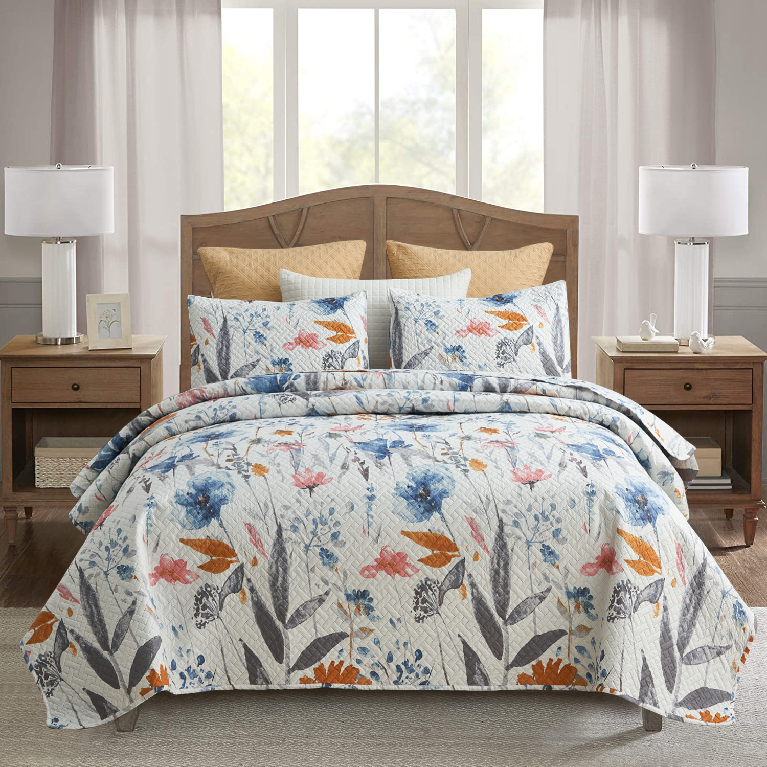 JML Bedspread Set, Queen, Colorful Floral, 3 Piece