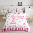 thumbnail image 1 of Erosebridal Initial F Letter Bedding King Comforter Set, Pink Heart Bow-tie Down Comforter, Geometry Decor, Microfiber 3pcs, 1 of 8