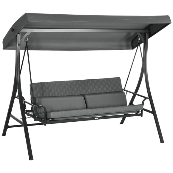 Outsunny 3 Person Porch Swing Bed with Adjustable Canopy Dark Grey