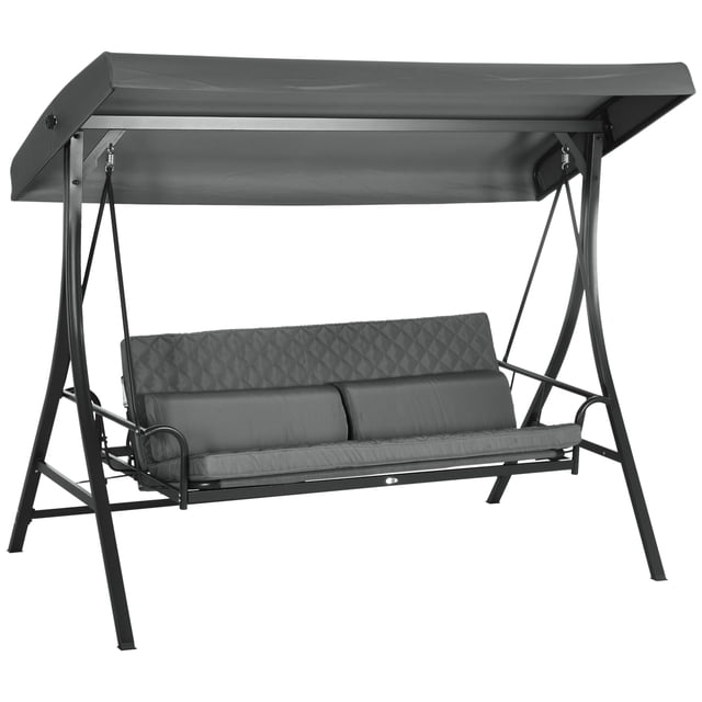 Outsunny 3 Person Porch Swing Bed with Adjustable Canopy Dark Grey