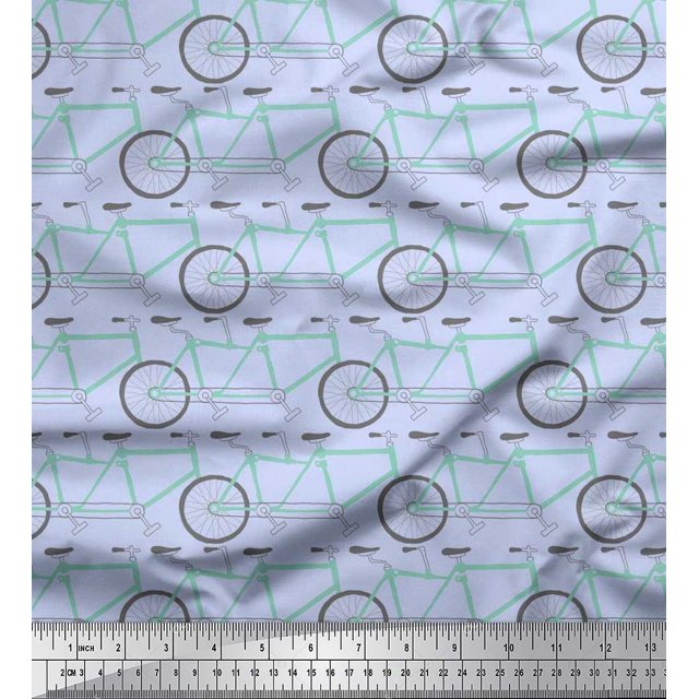 Soimoi Poly Georgette Fabric Bicycle Transport Print Fabric by Yard 52 Inch Wide