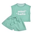 thumbnail image 4 of PMVFHDE Ensembles de Pantalons pour Filles 2 Pcs Tenues Sans Manches Col Rond Hauts et Shorts avec Poches Shorts d'Été Décontractés Verts, 4-5 Ans, 4 of 9