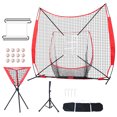 thumbnail image 1 of KFFKFF 7x7 ft Net for Baseball Softball Drills, Movable Training Mesh for Batting Catching Throwing, Backstop Gear with Arc Structure, Transport Sack, Target Area, 12 Spheres, 1 of 9