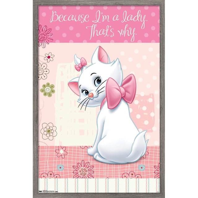 Disney les Aristochats - Marie - Je Suis une Dame Affiche Murale, 14,725 Pouces x 22,375 Pouces, Présentant une illustration Orientée vers l'Avant de Marie, une Chatte Blanche aux Yeux Bleus, aux Oreilles Roses et au Nez, Portant un Grand Nœud Rose sur Son Cou et un Petit Nœud sur Sa Tête, sur Fond de Pois Roses et floral avec la phrase « Parce Que Je Suis une Dame. C'est Pourquoi. » en Texte cursive Blanc en Haut, Imprimée sur Papier d'Affiche
