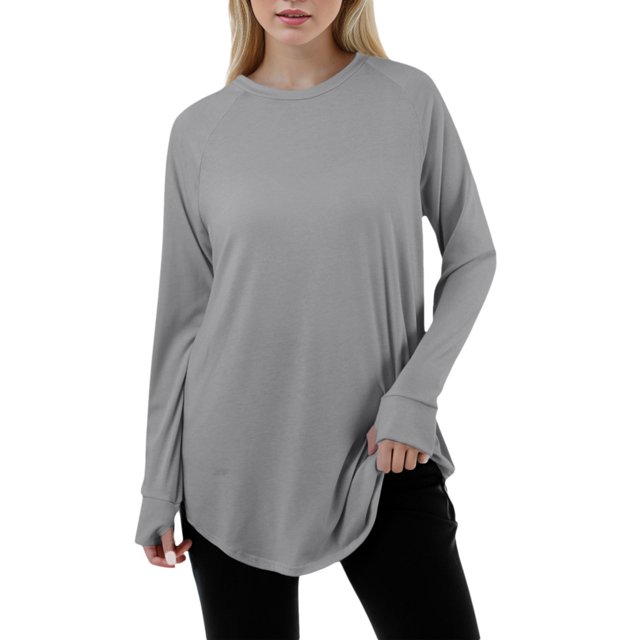 2025 Femmes Décontracté Uni Foncé Chemise pour Femmes Couleur Ample Col Rond Hauts pour Femmes Tendance Manches Longues Manches Raglan Chemise de Compression à Manches Longues Femmes T-Shirt