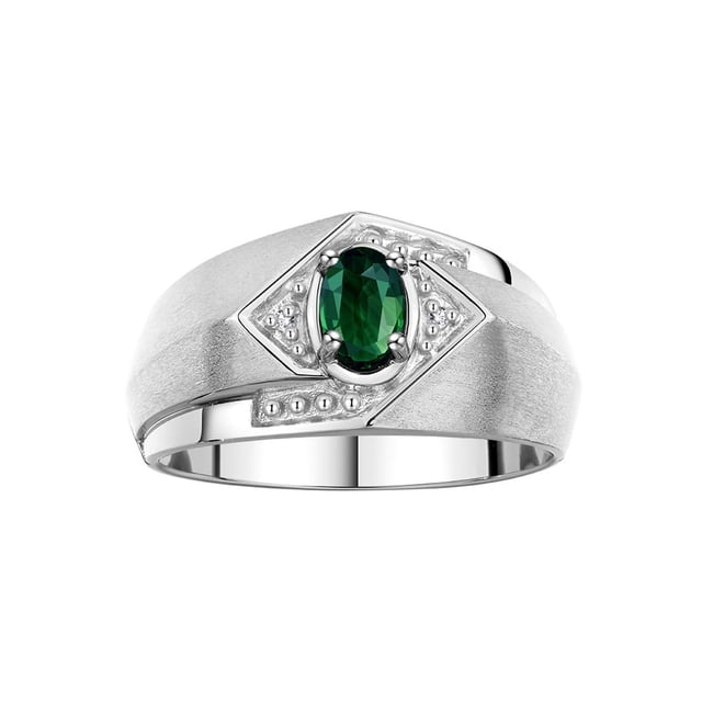 RYLOS Mens Rings Sterling Silver Ring 6X4MM Oval Shape Gemstone & Diamond Ring Green Sapphire September Birthstone Rings For Man Silver Rings, Size 11