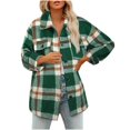 thumbnail image 1 of LNGOOR Womens Casual Plaid Shacket Jacket Lapel Long Sleeve Button down Flannel Coat Fall Blouse Tops with Pockets, 1 of 7