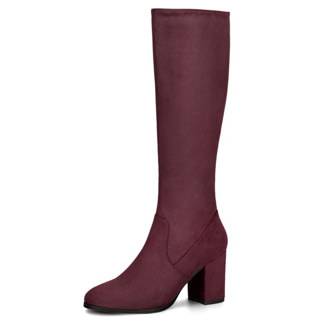 Unique Bargains Bottes pour Femmes à Bout Rond à Talon Bloc Hauteur Genou en faux Suède, avec Talon Bloc Épais, Fermeture Éclair Latérale et Semelle Intérieure Rembourrée. Conçues avec une Hauteur de Talon de 3 1/8 Po et un Bout Rond, Ces Bottes Hauteur Genou Sont Idéales pour des Tenues Décontractées Ou Formelles. Souvent Choisies pour Plus de Hauteur et de Confort Lors d'Une Tenue Prolongée.
