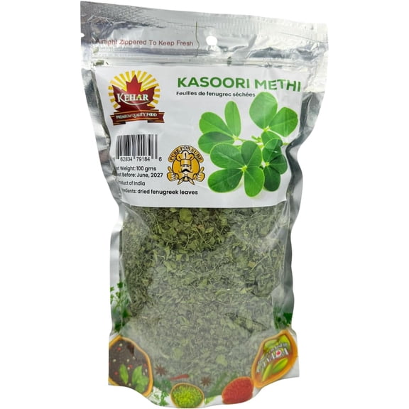 Kehar Kasuri Methi 100 g – Feuilles de Fenugrec Séchées au Soleil, Authentique Herbe Indienne pour la Cuisine, le Cari, l'Assaisonnement et la Saveur Aromatique