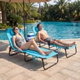 thumbnail image 2 of Costway Lot de 2 Chaises Longues de Plage avec Ouverture pour le Visage, Coussins et Dossier Réglable Turquoise, 2 of 9