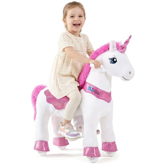 PonyCycle Jouet Licorne à Chevaucher pour Enfants, Jouet à Chevaucher Sans Pile avec Frein à Main, Usage Intérieur Extérieur, 3–4 Ans, Rose, E312