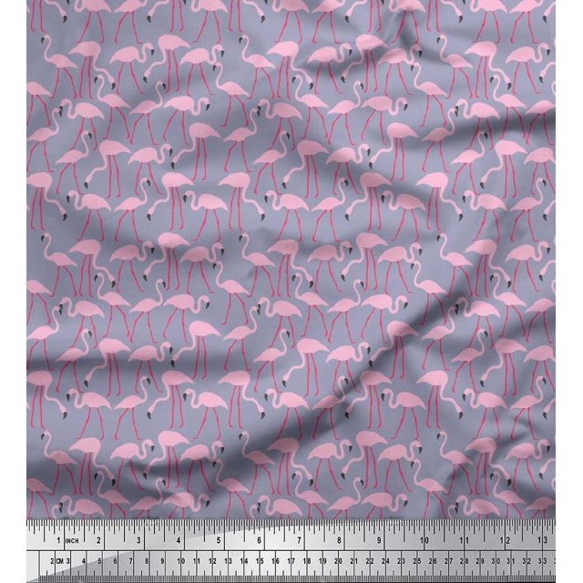 Soimoi polyester Crepe Fabric Flamingo Bird Print Fabric by the Yard 42 Inch Wide