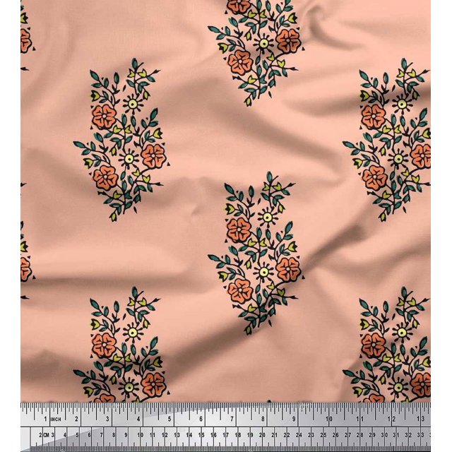 Soimoi Poly Georgette Fabric Leaves & Floral Block Fabric Prints by Yard 52 Inch Wide