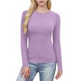 thumbnail image 3 of Hauts Ajustés Côtelés d'Automne - T-Shirt à Col Rond à Manches Longues Extensible, Décontracté, Basique pour Femmes, 3 of 7