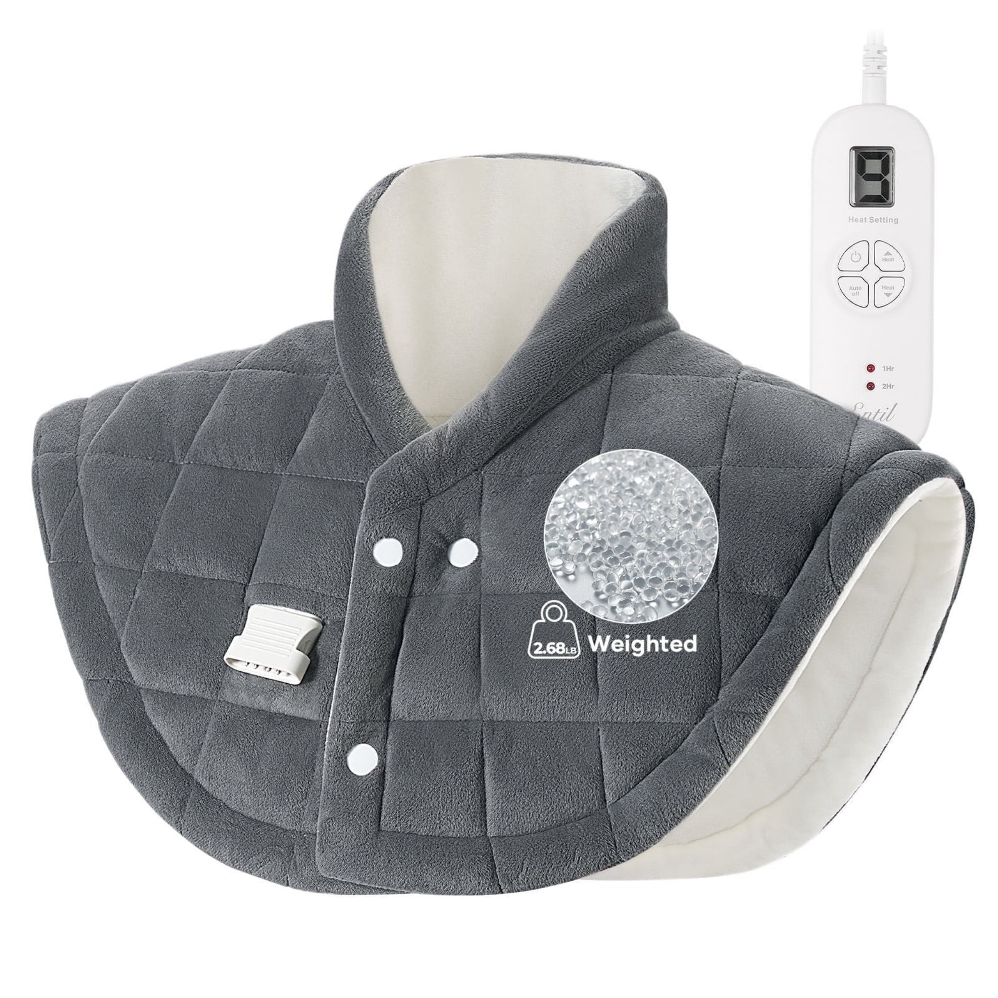 MaxKare 24"x24" Weighted Heating Pad with 2 Heat Settings & 4 Timer Settings for Back & Neck Stress Relief, Gray