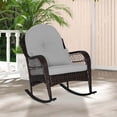 thumbnail image 2 of Costway Patio Wicker Rocking Chair with Seat Back Cushions & Lumbar Pillow Porch Gray, 2 of 9