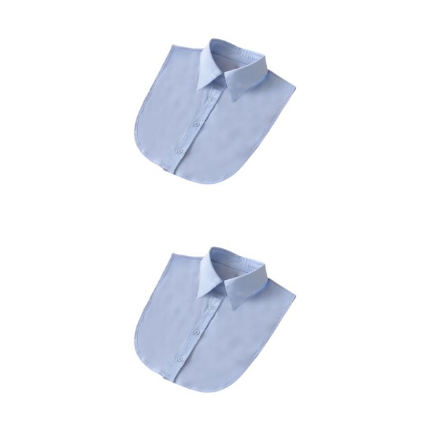 QualitChoice Simple Design Solid Color False Collar Formal Fashion Chiffon Fake Half Shirt Decorative Detachable Lapel Clothing Decor Blue Point 2PCS