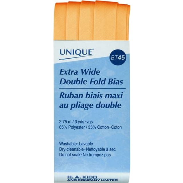 UNIQUE Bias Tape à Double Pli (Extra-Grand) en orange, 2,75 m de long, Mélange de 65 % polyester et 35 % Coton, Pré-Plié pour des Finitions aux Bords Propres sur Couettes, Vêtements et Déco Maison, Convient aux Décolletés et Ourlets de Reliure.