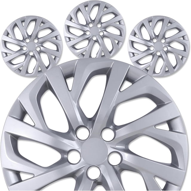 4-Pack Silver 5-Lug Wheel Covers, Snap-On Hub Caps with Universal Retention System