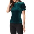 thumbnail image 4 of INSPIRE CHIC Chemise à Col à Volants pour Femmes, Manches Courtes, Hauts en Velours, Blouse m Bleu Vert, 4 of 6