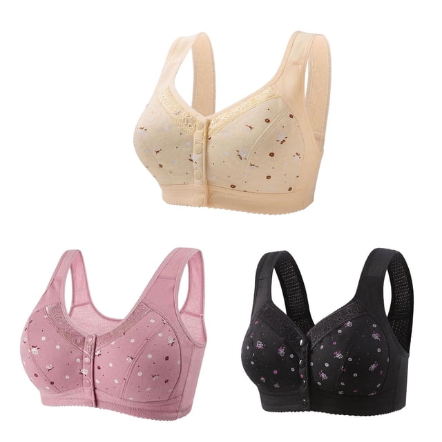 Bigersell Front Snap Bra 3pcs Full Coverage Bra Style R-50 Breathable Padded Bras Pack R-50-khaki