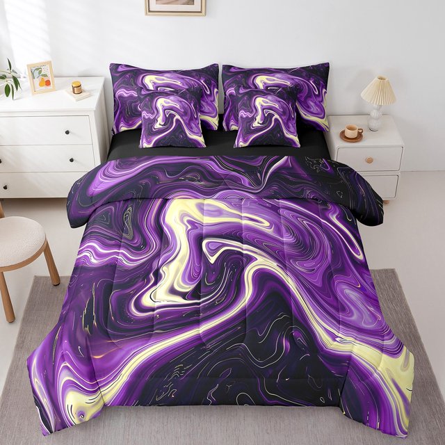 YST Purple Gradient Bedding Comforter Set, 7-Piece, King Size