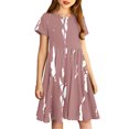 thumbnail image 4 of Liquidation Aujourd'hui Iumwxz Robe Décontractée Trapèze Robe Tunique pour Adolescentes Robe Col Rond Imprimé à Rayures Manches Courtes Robes pour Adolescentes Robe Confortable pour Aller à l'École 4-14 Ans, 4 of 7