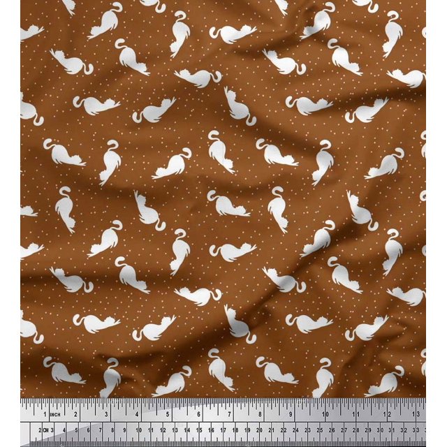 Soimoi polyester Crepe Fabric Floral & Cat Animal Decor Fabric Printed Yard 42 Inch Wide