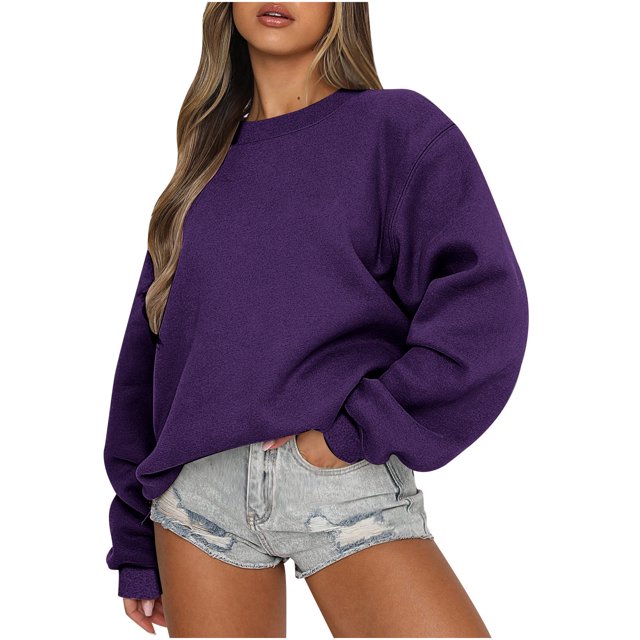 EGNMCR Chandail pour Femmes d'Hiver Coupe Ample Décontracté à Manches Longues Mode Col Ras du Cou Chandails Surdimensionnés Chandail à Enfiler pour Femmes