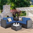 thumbnail image 1 of Gymax Ensemble de Conversation de Patio en Rotin Rembourré 4 Pcs avec Table d'Appoint Coussin Bleu Marine, 1 of 10