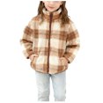 thumbnail image 2 of ShomPort Fleece Coat for Girls Stand Collared Plaid Pattern Zipper Long Sleeve Jackets Fall Winter Thickened Outwear with Pockets, 2 of 8