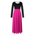 thumbnail image 4 of Robes Semi-Formelles pour Femmes Robe Maxi pour Femmes Unie à Manches Longues à Col Rond à Enfiler Robe Patchwork Robe de Sport S-77 Rose Vif-A TG, 4 of 5