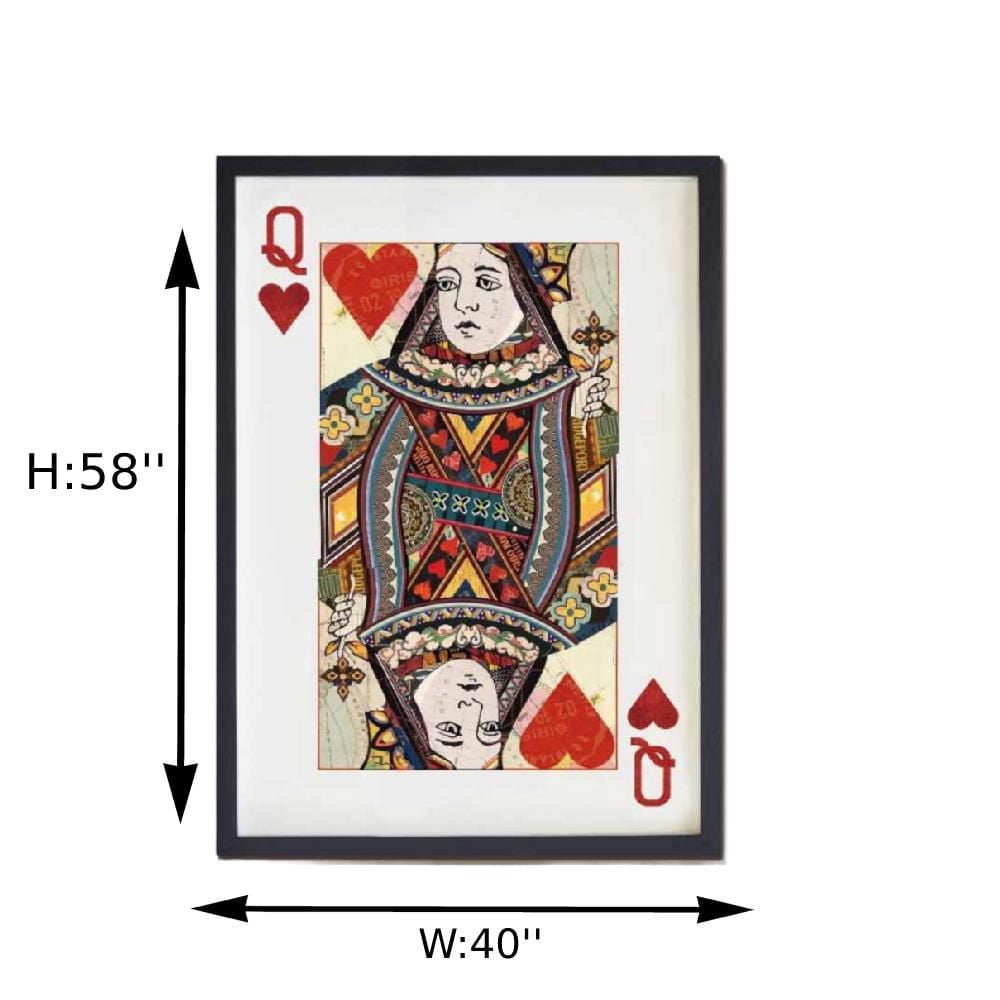 Décoration murale élégante – « Jeu de cartes Reine de cœur » (145 cm H x 99 cm L x 3,8 cm P), superbe design avec des couleurs vives et des détails raffinés, imprimée sur une