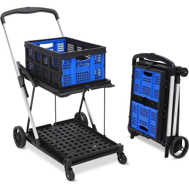 Bingirl Chariot Pliable avec Roues Utilitaire Pliant Robuste 2 Couches Chariots Utilitaires pour Épicerie Sports Jardin Magasinage Camping Grande Capacité de Stockage Extérieur jusqu'à 200 Lbs