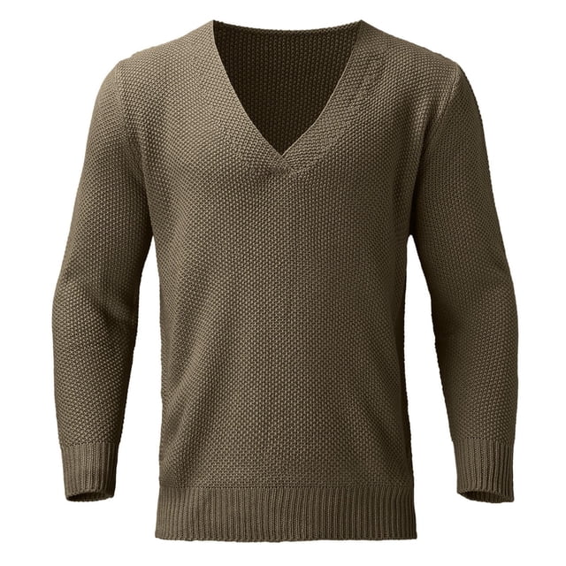 MIASHUI Men's Fall Winter Pullover V-Neck Solid Color Cardigan Knit Shirt Jacket Long Sleeve Comfort Brown,XL