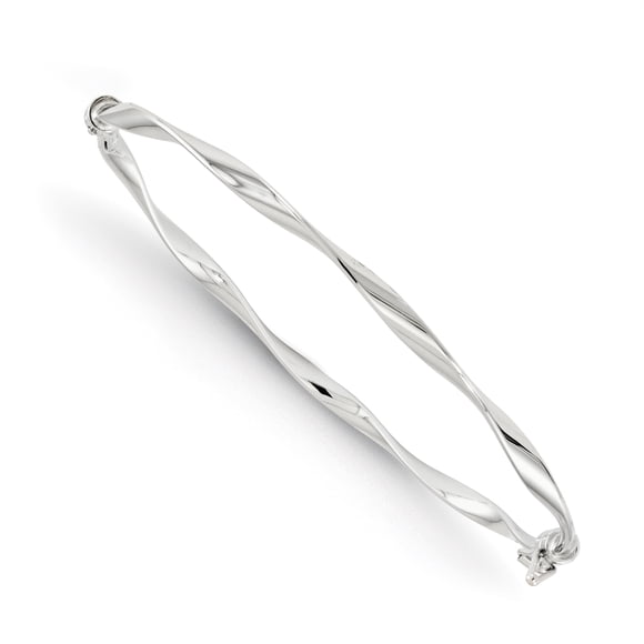 14k White Gold Twisted Hinged Bangle Bracelet