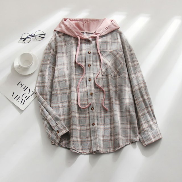 Cardigan à Carreaux à Capuche pour Femmes, Chemise Décontractée Boutonnée, Veste, Haut