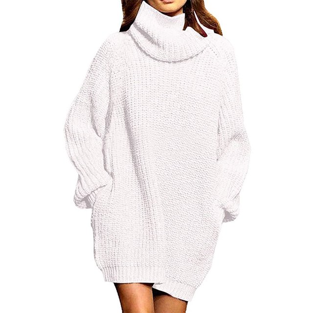 Women's Loose Oversize Turtleneck Wool Long Pullover Sweater Dress