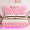 thumbnail image 2 of Homfa Full Size Velvet Upholstered Bed with LED Lights, Floating Platform Bed Frame with Butterfly Crystal Button Tufted Headboard, Pink, 2 of 7