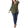 thumbnail image 2 of GRACE & GRANDEUR Women's Plus Size  Casual Solid Raglan Sleeves Tops Green 3X, 2 of 7