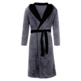 thumbnail image 2 of Innerwin Bath Robes Hoodie Men's Wrap Robe Winter Long Sleeve Soft Dressing Gown Gray Black L, 2 of 6