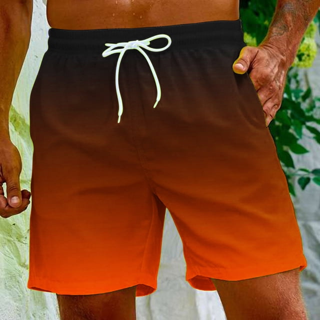 Meichang Mens Gradient Swim Trunks Summer 5 Inch Quick Drying Swimming Shorts Casual Elastic Waist Surfing Boardshorts Lightweight Drawstring Bathing Suits with Pockets Orange XL