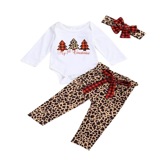 Pantalon à Manches Longues à Carreaux/léopard + Combinaison Bandeau pour Bébé