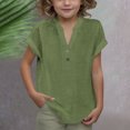 thumbnail image 2 of DecSea Linen Shirts for Kids 2025 Summer Button Down V Neck Short Sleeve Tops Casual Solid Blouses, 2 of 9