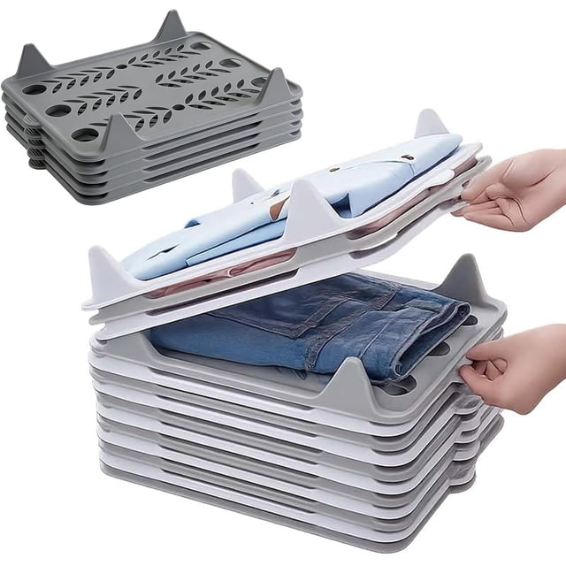 Stackable Closet Organizer for Shirts, Interlocking Folding Board System for Jeans and Pants, Space-Saving Clothing Organizer with Easy Access Design (5, Grey)