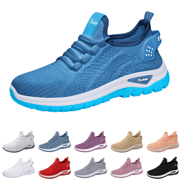 longantii Orthopedic Dress Shoes for Women Arch Support Non Slip Slip on Work Shoes Wide Mesh Stretch Work Shoes Comfortable 2026 Orthopedic Shoes Blue
